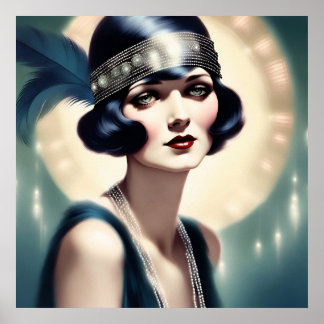 Retro Vintage Flapper Girl 1920s Woman Art Poster