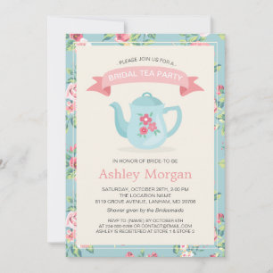 Retro Vintage Floral Decor Bridal Shower Tea Party Invitation