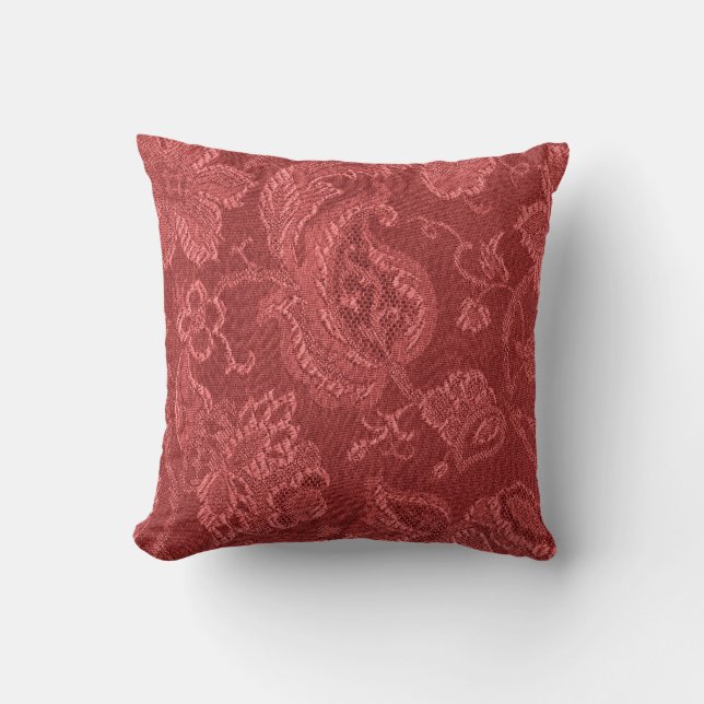 Retro Vintage Floral Rust Red Throw Pillow (Front)