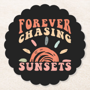 Retro Vintage Forever Chasing Sunsets Summer Vacat Paper Coaster