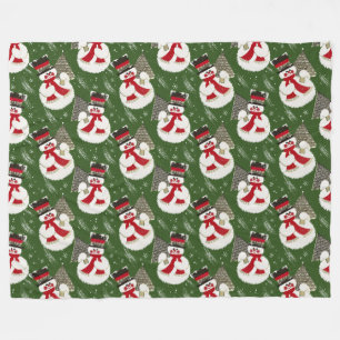 Retro Vintage Frosty Snowmen Fleece Blanket