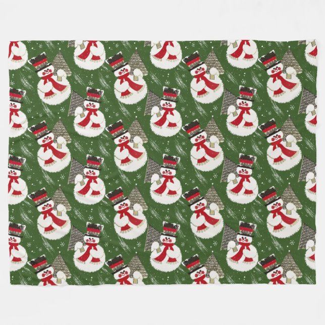 Retro Vintage Frosty Snowmen Fleece Blanket (Front (Horizontal))