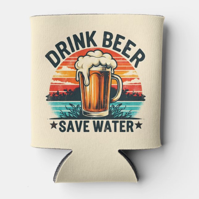 Retro Vintage Fun Sunset Beer  Can Cooler (Front)