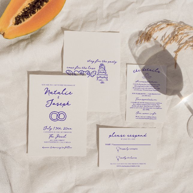 Retro Vintage Fun Unique Modern Hand Drawn Wedding Invitation (Creator Uploaded)