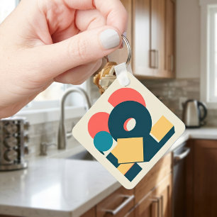 Retro vintage geometric risograph, risoprint  key ring