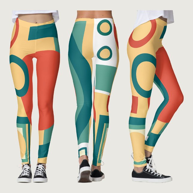 Retro vintage geometric risograph, risoprint  leggings (Creator Uploaded)