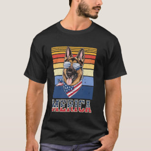 Retro Vintage German Shepherd Dog US Flag Sunglass T-Shirt