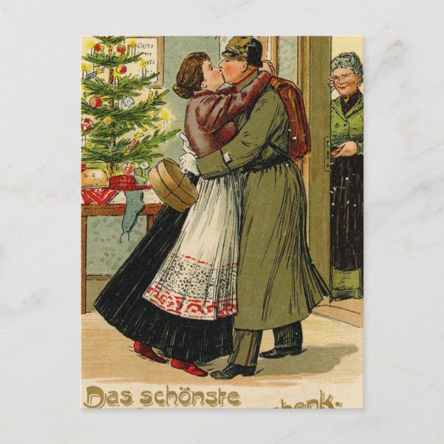 Retro Vintage German Soldier Christmas Holiday Postcard (Front)