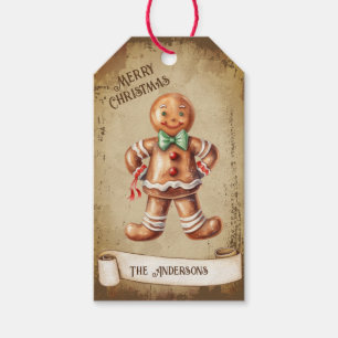 Retro Vintage Ginger Bread Cookie Girl Christmas Gift Tags