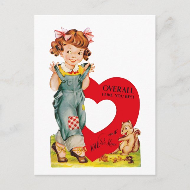 retro vintage girl Valentine Holiday Postcard (Front)