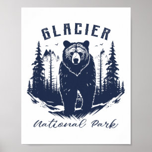 Retro Vintage Glacier National Park For Kids Hikin Poster