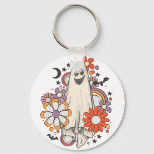 Retro Vintage Gnoovy Halloween Colours Flower Ghos Key Ring