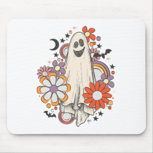 Retro Vintage Gnoovy Halloween Colours Flower Ghos Mouse Pad