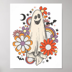 Retro Vintage Gnoovy Halloween Colours Flower Ghos Poster