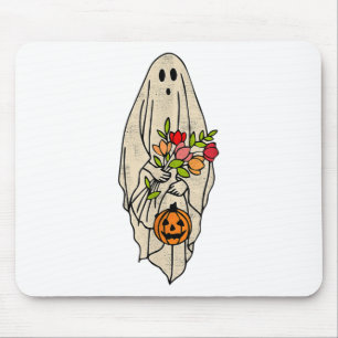Retro Vintage Gnoovy Halloween Flower Ghost Pumpki Mouse Pad
