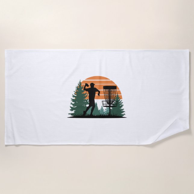 Retro Vintage Golf Disc Playing Beach Towel (Front)