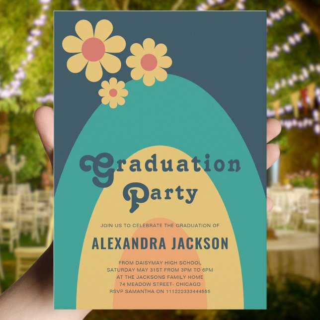 Retro Vintage Graduation Party Invitation (Retro vintage daisy arch high school graduation party invitation )