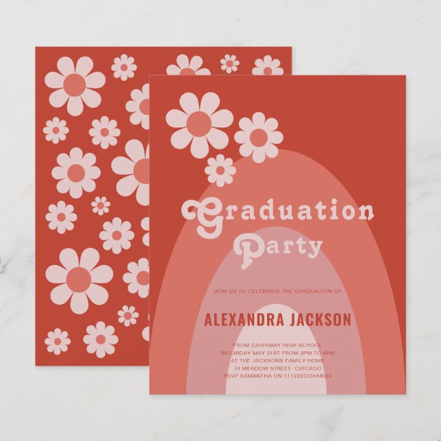 Retro Vintage Graduation Party Simple Daisy (Front/Back)