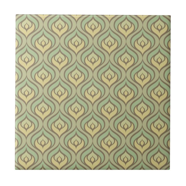 Retro vintage green and yellow pattern ceramic tile (Front)