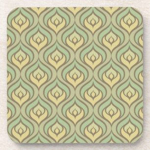 Retro vintage green and yellow pattern coaster