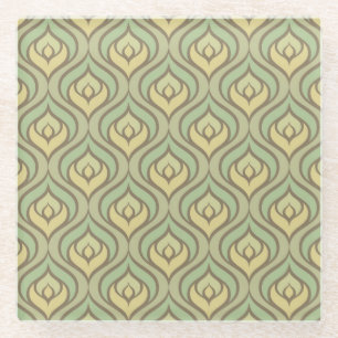 Retro vintage green and yellow pattern glass coaster