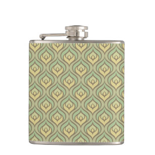 Retro vintage green and yellow pattern hip flask