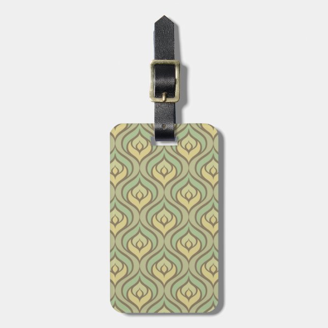 Retro vintage green and yellow pattern luggage tag (Front Vertical)