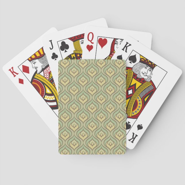 Retro vintage green and yellow pattern playing cards (Back)
