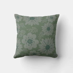 Retro Vintage Green Floral  Cushion