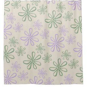 Retro Vintage Green Purple Small Flower Pattern Shower Curtain