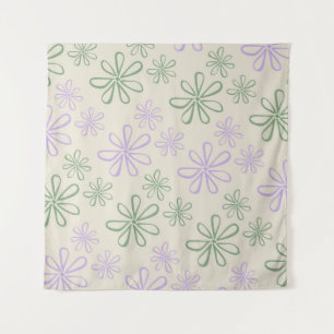 Retro Vintage Green Purple Small Flower Pattern Tapestry