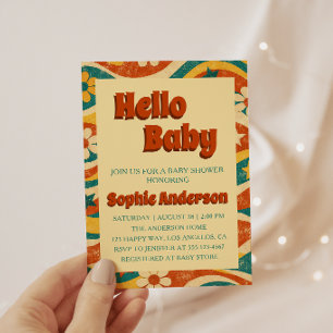 Retro Vintage Groovy Floral Hello Baby Shower Invitation