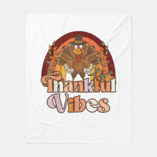 Retro Vintage Groovy Thankful Vibes Turkey Fall Th Fleece Blanket