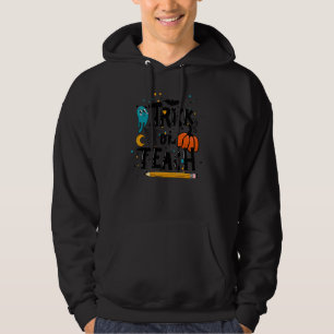 Retro Vintage Groovy Trick Or Teach Halloween Teac Hoodie