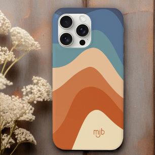 Retro Vintage Groovy Wave Stripes with Monogram iPhone 15 Pro Max Case
