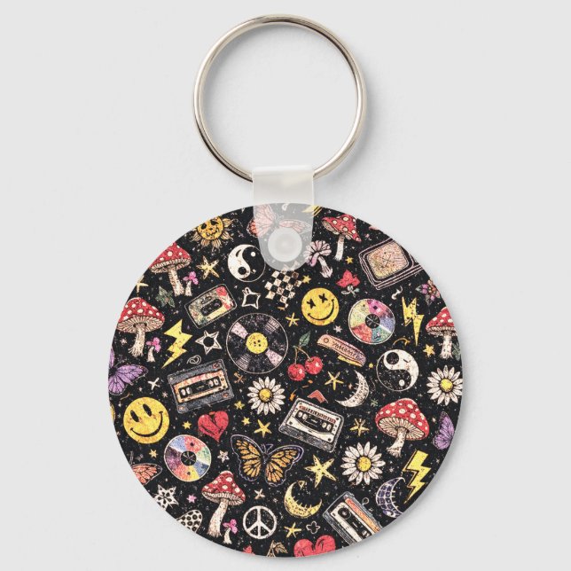 Retro Vintage Grunge Sunshine Bliss Key Ring (Front)