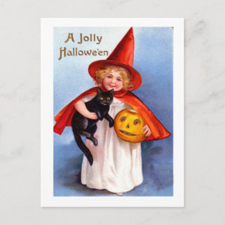 Retro Vintage Halloween Jolly Halloween Holiday Postcard
