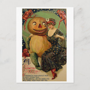 Retro Vintage Halloween Pumpkin Hug Postcard