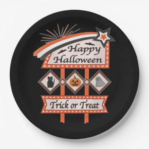 Retro Vintage Halloween Sign – Trick or Treat Paper Plate