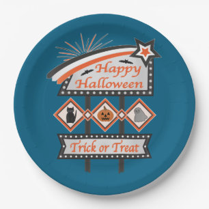 Retro Vintage Halloween Sign – Trick or Treat Paper Plate
