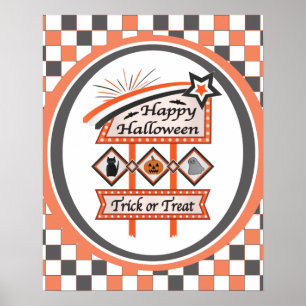 Retro Vintage Halloween Sign –Trick or Treat Plaid