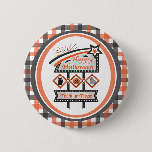 Retro Vintage Halloween Sign –Trick or Treat Plaid 6 Cm Round Badge