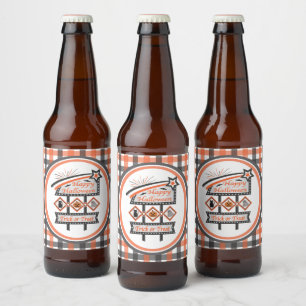 Retro Vintage Halloween Sign –Trick or Treat Plaid Beer Bottle Label