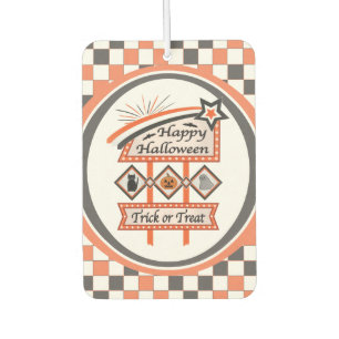 Retro Vintage Halloween Sign –Trick or Treat Plaid Car Air Freshener