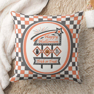 Retro Vintage Halloween Sign –Trick or Treat Plaid Cushion