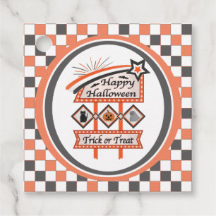 Retro Vintage Halloween Sign –Trick or Treat Plaid Favour Tags