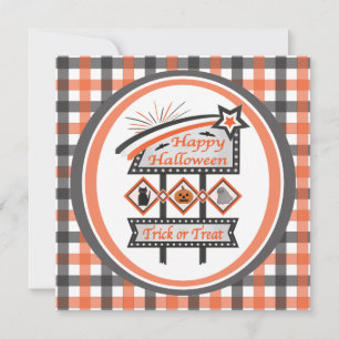 Retro Vintage Halloween Sign –Trick or Treat Plaid Invitation