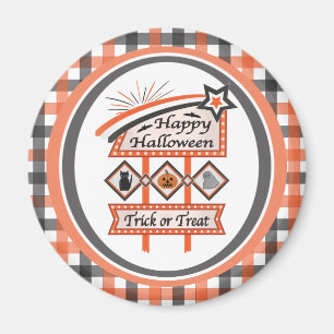 Retro Vintage Halloween Sign –Trick or Treat Plaid Magnet