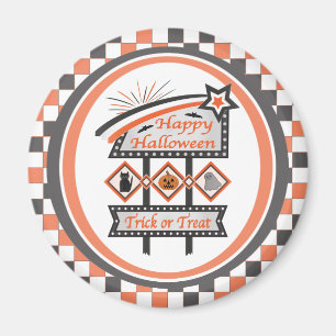 Retro Vintage Halloween Sign –Trick or Treat Plaid Magnet