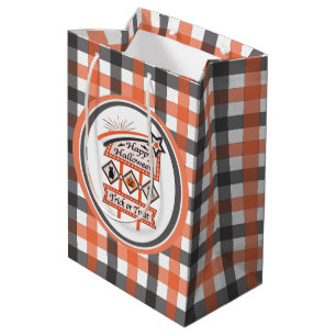 Retro Vintage Halloween Sign –Trick or Treat Plaid Medium Gift Bag